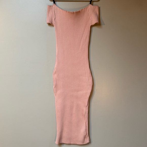 Dreamers Dresses & Skirts - Elegant Pink Off-Shoulder Ribbed Sexy Bodycon Dress